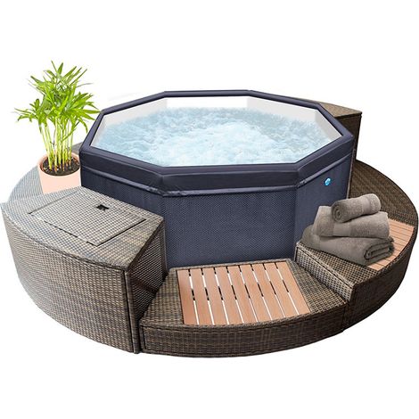 Netspa – Spa semi rigide octogonal 6 personnes – 1000L – 8 modules de mobilier PVC tressé – Double isolation et sécurité renforcée (1/5)