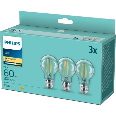 Lot de 3 ampoules LED à filament 7W A60 E27 2700K chaud CL ND3PFDisc Philips (1/5)
