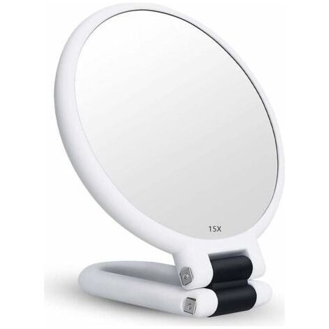 Miroir Grossissant x15 Double Face Miroir Pliable avec Poignée, Miroir de Maquillage à Main Miroir à Palette de Coiffeurs Miroir Pliant Utilisé pour Divers Détails de Maquillage (blanc) (1/5)
