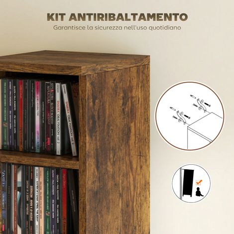 Lot 2 Étagères à CD en Bois Rustique Marron, 21x22.5x88.5 cm, Rangement 204 Disques, Meuble Porte-CD