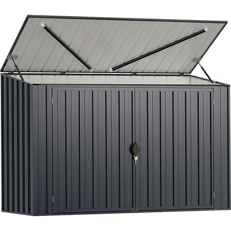 Costway – Abri de rangement extérieur en métal 193 x 86 x 127 cm – Acier galvanisé résistant aux intempéries – Toit ouvrable avec vérins hydrauliques – Verrouillage sécurisé