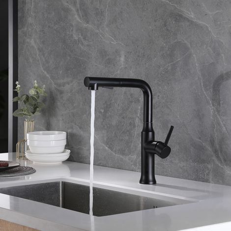 SUMERAIN Mitigeur cuisine douchette noir mat en acier inoxydable, Mitiguer Évier Pivotant à 360°avec deux modes de jet