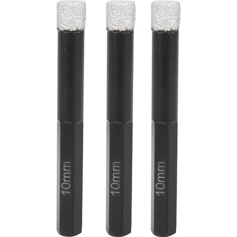 Lot de 3 Forets Diamantés Brasés à Queue Hexagonale pour Perceuse, Scie Cloche Carrelage Céramique Granit Noir 10mm (1/5)