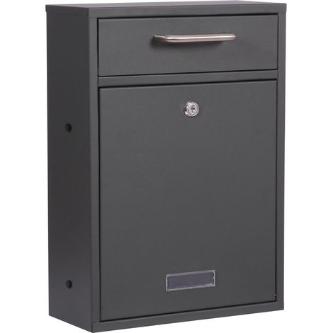Wiltec Cassetta postale singola V52 antracite, a parete o autoportante, con vetrino portanome