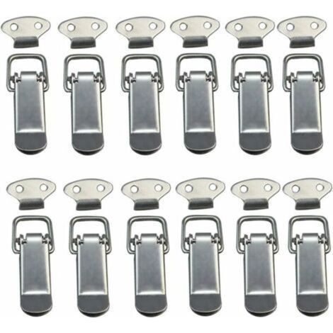 Attache Capot 12 Pièces, Fermeture à Levier, Loquet à Ressort,Loquet à Bascule Fermoir à Ressort avec Crochet Fermeture à Ressort en Acier Inoxydable pour Coffret, Boîte, Tiroir, Armoire- (1/5)
