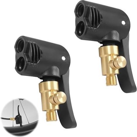 2 Pièces Tête de Pompe à Double Valve, Embout Gonflage Laiton, en 1 pour Presta et Schrader, Air Chuck, Adaptateur Compresseur, Vélo Voiture Moto (2) - (1/5)