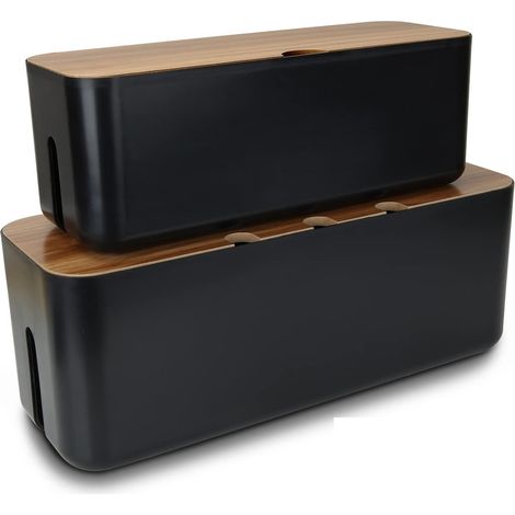 Boîte Cache Câble - Boîte Rangement Multiprise Noir ABS et Carton Érable - Pour Câbles Électriques et Prises - 2 Pièces