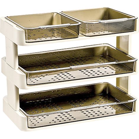 Range-cuisine blanc cassé 3 étages, étagère de rangement multifonction en plastique démontable, support alimentaire pour plan de travail, chambre, salle de bain et bureau (1/5)