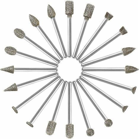 Fraises diamantées 20 pièces – Forets pour meulage, polissage, gravure – Tige 3mm – Pour pierre, verre, métal, céramique - 20Pcs (1/5)