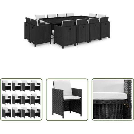 INLIFE Salon de jardin 13 pcs avec coussins Résine tressée Noir (1/5)