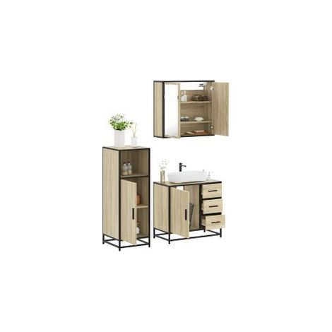 Ensemble de meubles de salle de bain 3 pcs chêne sonoma (1/5)