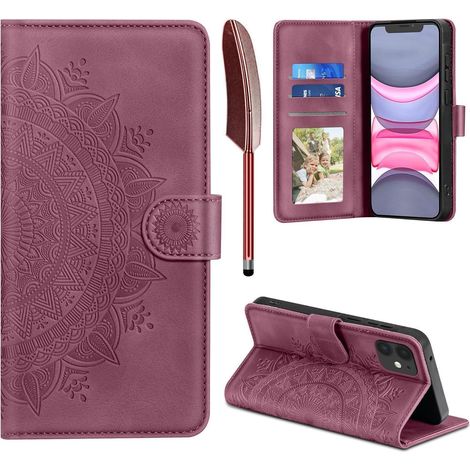 iPhone 11 Hülle Kunstleder Wallet mit Kartenfach, Ständer, Magnetverschluss, Weinrot (1/5)