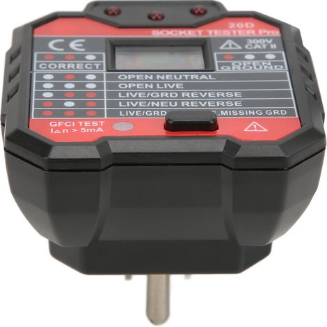 Testeur de prise 20D pour détection de fuite, vérificateur de circuit électrique fil phase/neutre 48-250V prise US. (1/5)