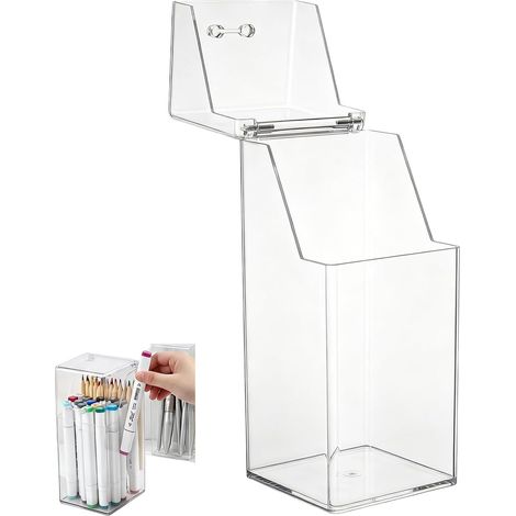 Caja de almacenamiento de brochas de maquillaje de acrílico transparente con tapa para el baño. (1/5)