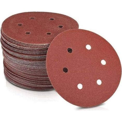 Disques abrasifs en papier Ø 125 mm Grain 240 6 trous en rouge Papier abrasif pour ponceuses plaques de plâtre, ponceuses à col long.Lot de 50 disques (1/5)