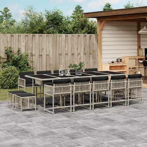 Ensemble à manger de jardin et coussins 15 pcs-Salon de jardin gris clair rotin 256759 (1/5)