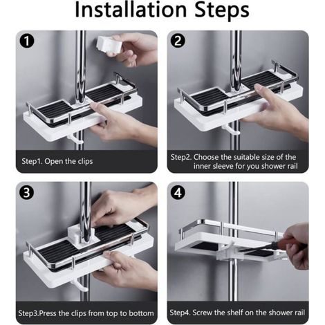 Étagère de Douche sans Percage Tablette de Douche pour Poteau avec Support de Pommeau - Blanc (1/5)