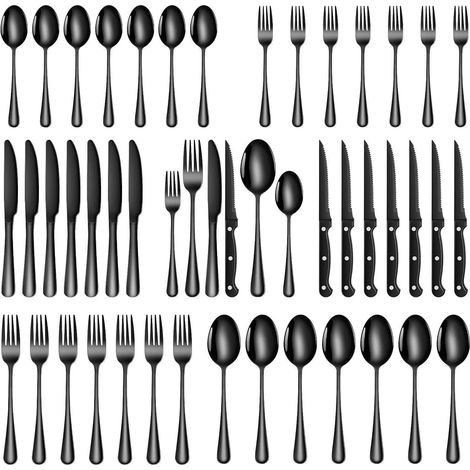 Besteck Set 48teilig Edelstahl Steakmesser Gabel 8 Personen Schwarz (1/5)