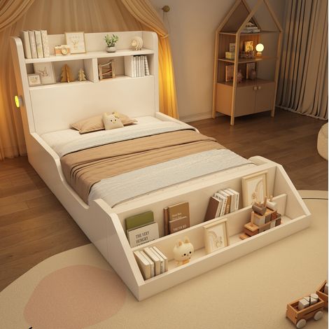 Bett Einzelbett platzsparend 90x200 Holz Weiß OKMYHOME (1/5)