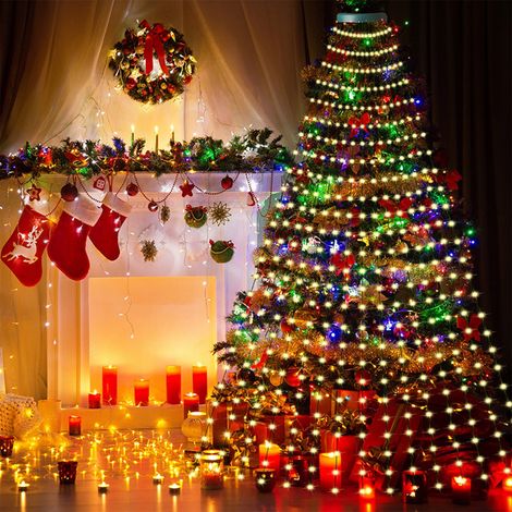 Guirlande Lumineuse Arbre De Noël - 16 Lignes LED Cascade - Étanche - Télécommande - Alimentation USB - 2 M - Blanc Chaud (1/5)