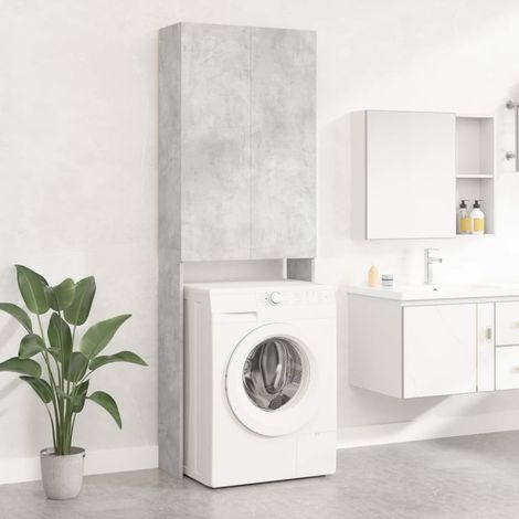 Meuble pour machine à laver Meuble de salle de bain Meuble WC Moderne Gris béton 64x25,5x190 cm NAJO2588