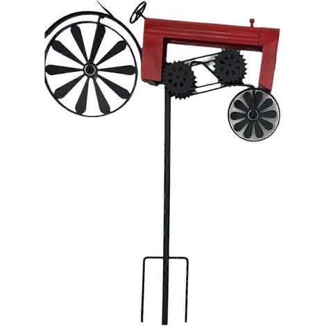 Piquet de jardin, Tracteur agricole, Roues tournantes, Finition vintage, Girouette tracteur, Piquet de jardin tracteur rouge (1/5)
