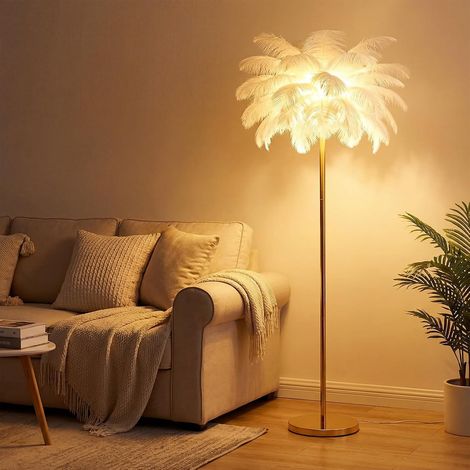Modern Feather Lamp, Ostrich Feather Floor Lamp 160CM Home Lighting, 3 Colors Dimmable for Living Room, Reading Home, Bedroom (1/5)