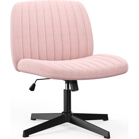 Chaise de Bureau sans Accoudoirs - Rattantree Fauteuil de Bureau avec Large Assise sans roulettes, Fauteuil Pivotant en Velours, Chaise de Maquillage Dossier Inclinable et Hauteur Réglable, Rose (1/5)