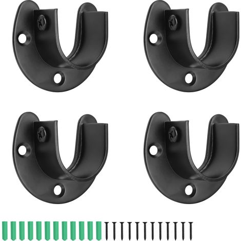 JSSEVN - Pieces 25mm Wardrobe Rail Support, Metal Hanging Rail Support, Wardrobe Rail Support with Screws and Expansion Tube (Black) (1/5)