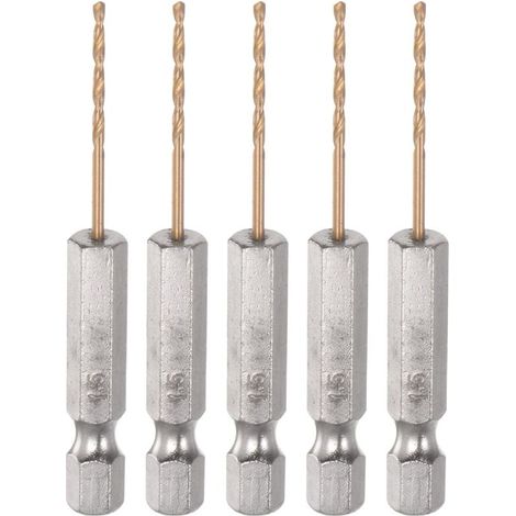 Lntyq 5pcs 1/4" Hex Tige Perceuse Forets 1.5mm Titane Ensemble M35 Haute Vitesse Acier Foret Hélicoïdal 62mm Long Entièrement Rectifié pour Bois, Inoxydable Acier, Métal, Plastique