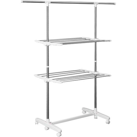 Etendoir mobile tour pliable-2 etages avec ailes laterales-sechage compact sans encombrement (1/5)