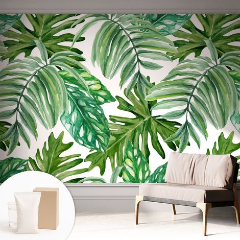 Tapete Vliestapete mit Kleber für Wohnzimmer Schlafzimmer Küche - Wanddekoration Exotische Blätter 312x219 cm (1/5)