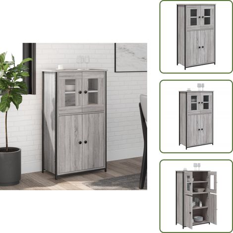 The Living Store Buffet haut sonoma gris 62x32x106,5 cm bois d'ingénierie - Buffet Design Moderne - Meuble Rangement - Armoire Salon - Commode Entrée - Étagère Murale