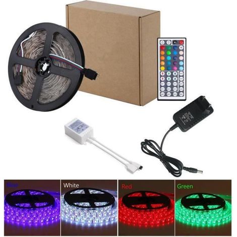 Bande LED RGB - 5 m - 300 LED 2835 - Étanche IP65 - Télécommande 44 touches - Alimentation 12 V 2 A (1/4)