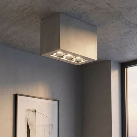 Lampada da soffitto faretto a soffitto 3 lampadine Faretto LED luce soggiorno lampada corridoio grigio cemento 6,6 Watt 440 lumen 3000 Kelvin bianco caldo, LxPxH 12,2x5,6x10 cm