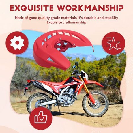 Disponible en une seule couleur : rouge. Matériaux : plastique et aluminium. Protection de disque de frein avant de 17 mm pour motos tout-terrain. (1/5)