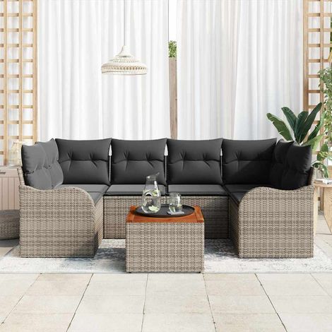 Conjunto de sofá de jardín 7 pcs Gris Poliratán vidaXL (1/5)