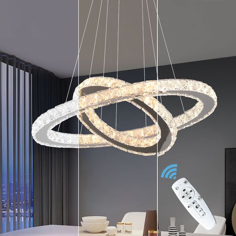 Plafonnier LED double anneau cristal inox chromé, 41W, télécommande, 2870lm (1/5)