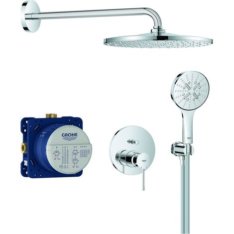GROHE Unterputz-Duschsystem Essence 25287, mit UP-Einhandmischer mit 2-Wege-Umstellung, Rapido SmartBox, Kopfbrause Rainshower Mono 310, Rainshower SmartActive 130 Handbrause, Wandabgangsbogen, Brause (1/3)