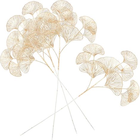 Feuille de Ginkgo Artificielle dorée en Fer et PP Lot de 4 pour Centre de Table Mariage et étagère, Branches résistantes Qui ne Tombent jamais (1/5)