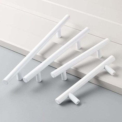Bardusch-Lot de 4 Poignee Meuble Blanc,Ø12mm Poignée de Meuble Boutons de portes Cuisine Blanc T Poignées Placard Tiroir, Entraxe 96mm (1/4)