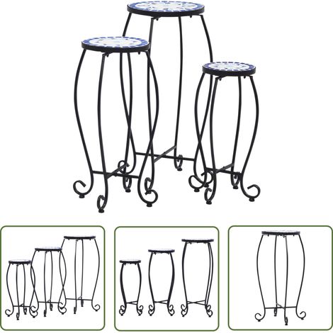 The Living Store Tables mosaïque 3 pcs Bleu et blanc Céramique - Table De Jardin - Table D'appoint - Table Mosaïque - Table Extérieure - Décoration De Jardin (1/5)