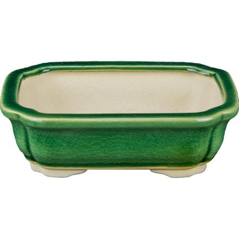 Vaso per bonsai rettangolare in gres smaltato verde 13,5x9,5x3,5 cm - YM32
