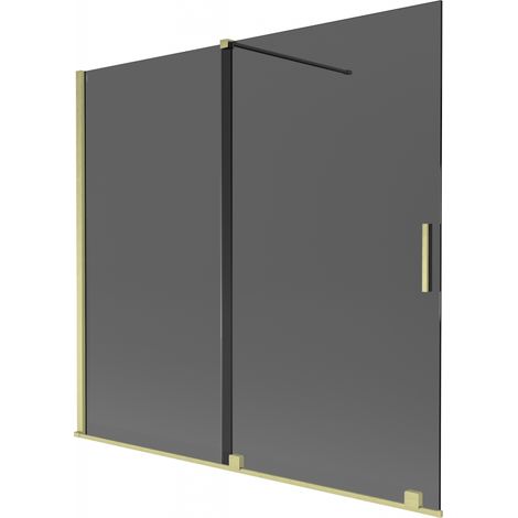 Mexen Velar Duschwand für die Badewanne, 2-flügelig, verschiebbar 170 x 150 cm, Graphit, gebürstetes Gold - 896-170-000-41-55
