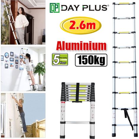 2.6m / 8.5FT échelle télescopique loft aluminium pour la maison，9 marches échelle