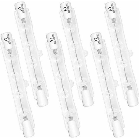 Paquete de 6 bombillas halógenas R7S de 78 mm – 100 W, 230 V, luz blanca cálida 2700 K, 1500 lm, regulables.