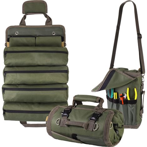 Sac à Outils Enroulable avec 2 Pochettes Détachables, Tissu Oxford Imperméable, Portable Pour Mécaniciens Électriciens (1/5)