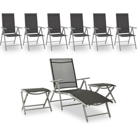 Muebles de jardín muebles de exterior juego de muebles 9 piezas negro y plata 020018279