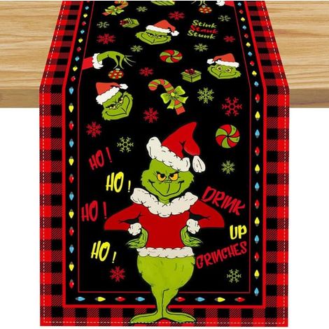 Chemin de table rouge Grinch, nappe de Noël, décoration de Noël pour la maison, 33 x 183 cm (1/5)