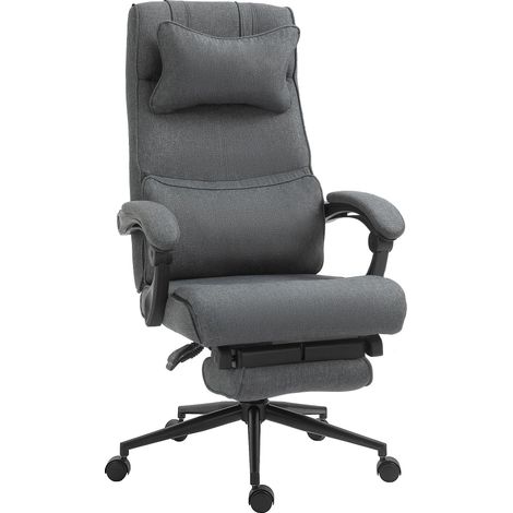 Sedia Poltrona Presidenziale da Ufficio 66x70x115-123 cm con Poggiapiedi in Tessuto Effetto Lino Grigia (1/5)